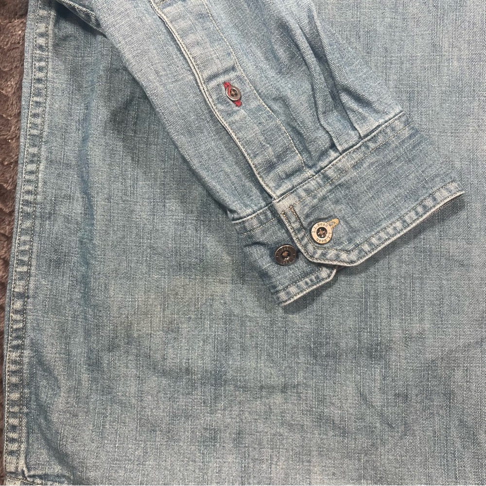 L.L.Bean Faded Denim Jean Button Front Pocket Shirt, Mens L.  #7 - Picture 5 of 10